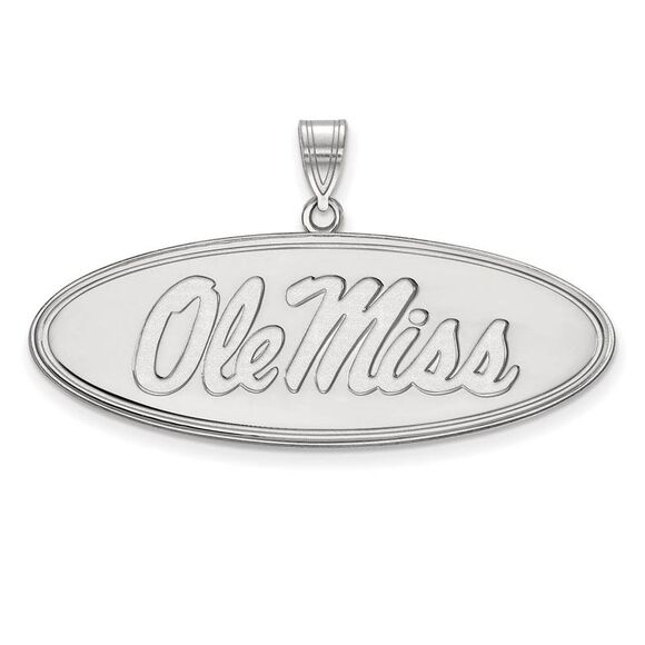 14k White Gold U. of Mississippi Large Oval 'Ole Miss' Pendant